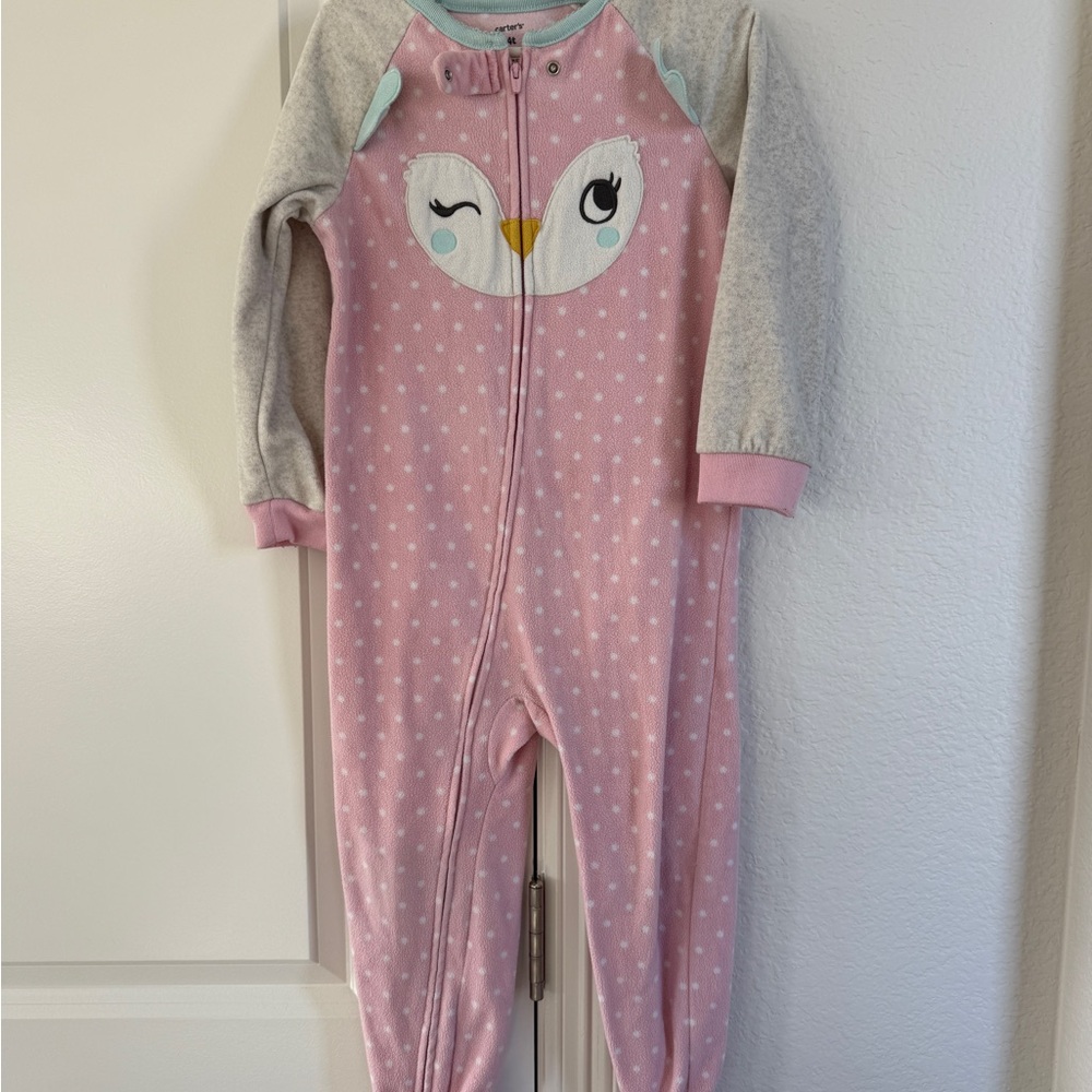 Carter's Pink and Gray Owl Footie Fleece Pajamas